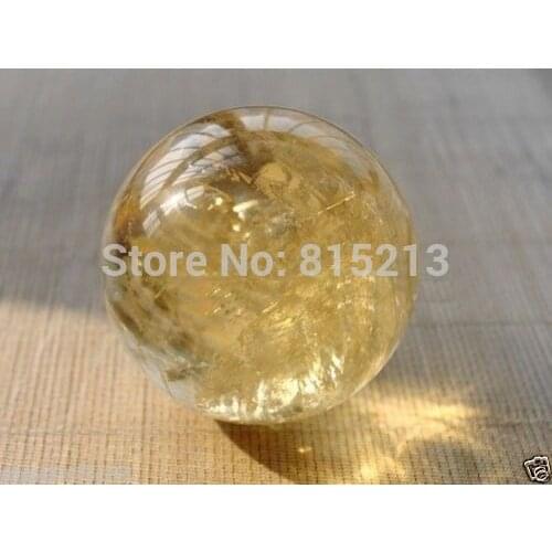 Ddh00844 40mm Natural Citrine Calcite Quartz Crystal Sphere Ball Healing +Stand