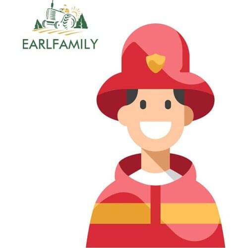 EARLFAMILY 13cm x 8.1cm for Cute Cartoon Firefighter Funny Car Stickers Creativite JDM Decal Vinyl Waterproof Car Accessoires