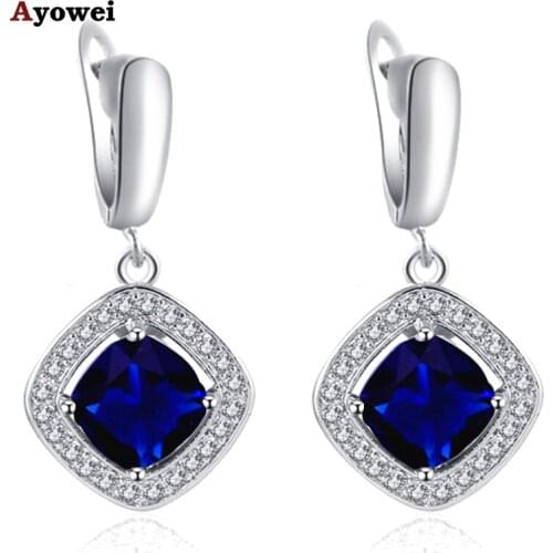 Elegant Royal Blue Zirconia Earrings for Women New Arrival Silver Stamped Fashion Jewelry Dangle Earrings JE1014A