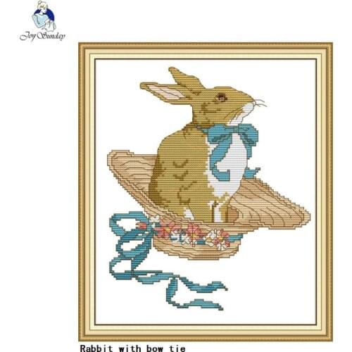 Rabbit wearing bow tie animal stamping and count cross stitch kit wholesale DMC 11CT14CT Chinese style needlework embroidery set