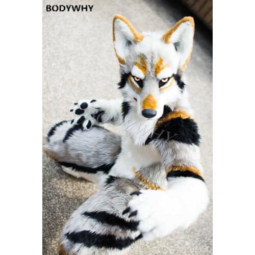 Husky Dog Fox Mascot Costume Long Fur Furry Costume Fursuit Wolf Cosplay Party Fursuit Halloween Suit Cosplay Adult Size