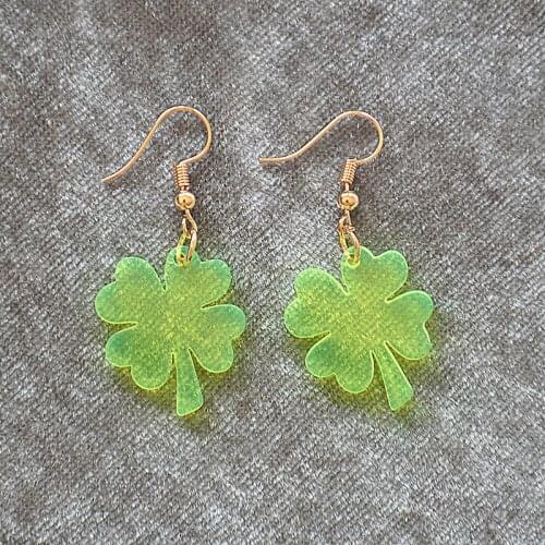 Exquisite Simple Fluorescent Four Leaf Grass Eardrop Internet Celebrity Same Creative Earrings Pinkycolor Student Children Gifts