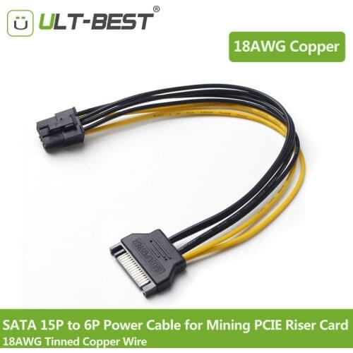 ULT-Best 6pcs/lot SATA Mining Riser pci-e Power Cable SATA 15Pin to 6Pin PCI Express Riser Card Extension Power cables 20CM