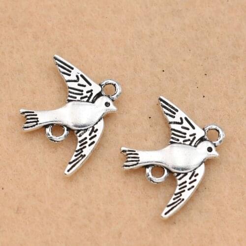 KJjewel Antique Silver Plated Bird Connectors for Jewelry Making Bracelet Bangle Craft Diy Accessories 21x18mm