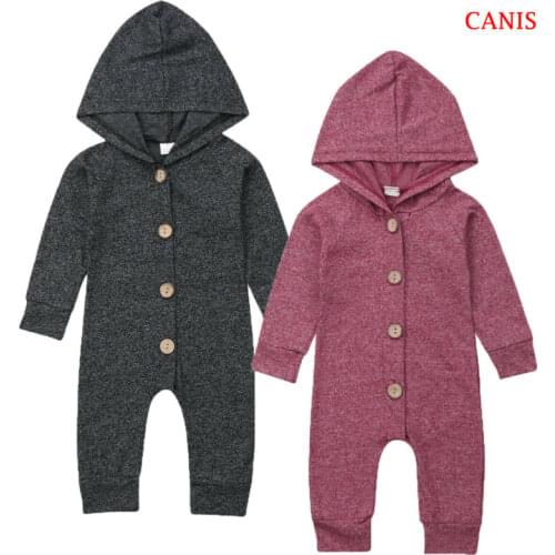 Free shipping lovely Button Infant Baby Boys Girls Hooded Romper Jumpsuit Casual Clothes Outfits