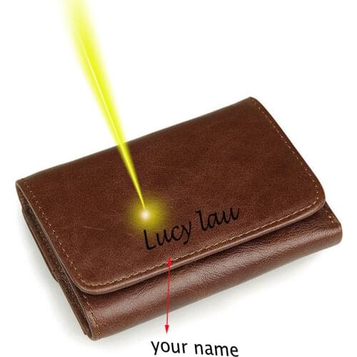 11.3x9cm 3-folded cardholder wallet top layer cohide genuine leather coin bag free name logo engraving customized