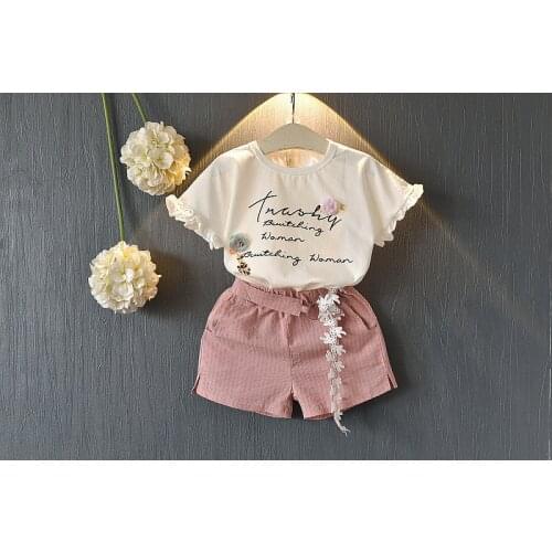Girls Clothing Suit New Summer Childrens Clothes Cute Letters Short Sleeve Shorts 2 Pieces of Childrens Clothes Set