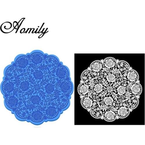 Aomily 18cm Round Silicone Mold Wedding Cake Decorating Tool Lace Flower Fondant Mold Icing Mat Pad Baking Accessories