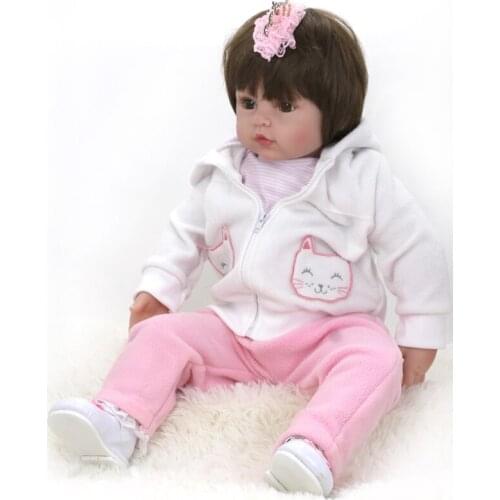24Inch 60cm Reborn Doll Pink Girl Big Eyes Bebe Toys Cute Baby Dolls Adorable Soft Babies Clothes Childrens Playmate Kids Gift