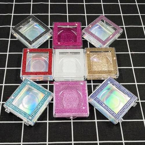 Square Diamond False Eyelash Packaging Box Fake 10mm-25mm 3d Mink Eyelashes Boxes Diamond Case Lashes Empty Bulk Box