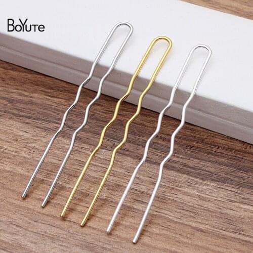 BoYuTe (50 Pieces/Lot) 100MM Length Iron Metal U-shaped Wave Hair Fork Hairpin Materials Diy Handmade Jewelry Accessories
