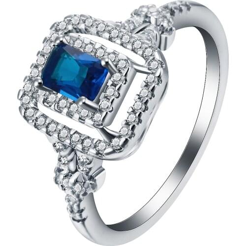 Fashion Party Ring Trendy Square Blue Crystal Blue Stone Crystal Zirconia CZ Rings For Women 2017 New Design