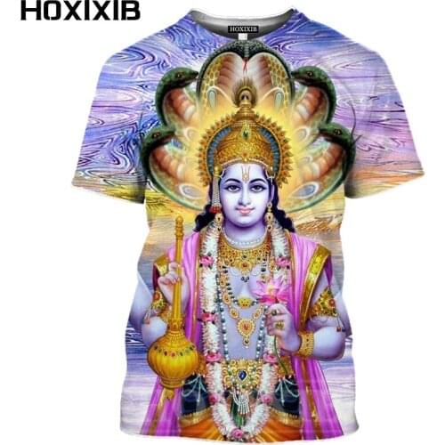 HOXIXIB 3D Printing Belief Hinduism Vishnu Tshirt Women India God Shiva T Shirt Men Bull Ride Nandi Cute Ganesh Funny Brahma Tee
