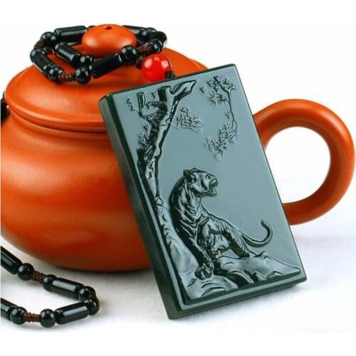 Hot Selling Natural Men Women Hand-Carved Jade Jewelry Lucky Up Tiger Pendant Necklace Gifts Unisex