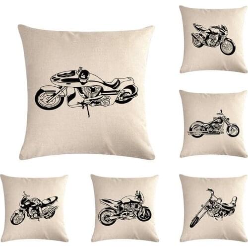 Nordic Motorcycle Racing Car Sketch Drawing Sofa Throw Pillow Cover Boyfriend Husband Gift Cotton Linen Chair Seat Cushion Cover