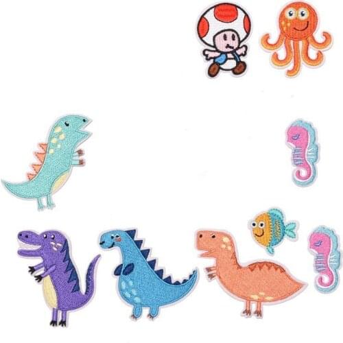 New Arrival Cute Dinosaur Baby Cartoon Embroidery Patches Iron on Octopus Badges Sewing Ocean Animal Hippocampus Stickers