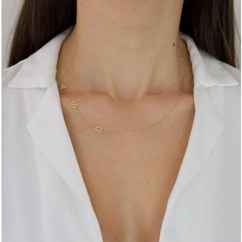 Sideways Initial Necklace A-Z Letter Name Necklace Gold Silver Color 26 Alphabet Letter Dainty Necklace Love Gift