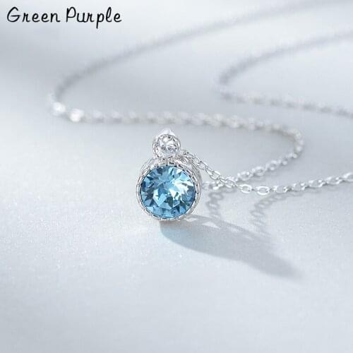 100% S925 Sterling Silver 7 Color Crystal Pendant Necklace Charms Cubic Zircon Necklaces For Women Gift Party Fine Jewelry