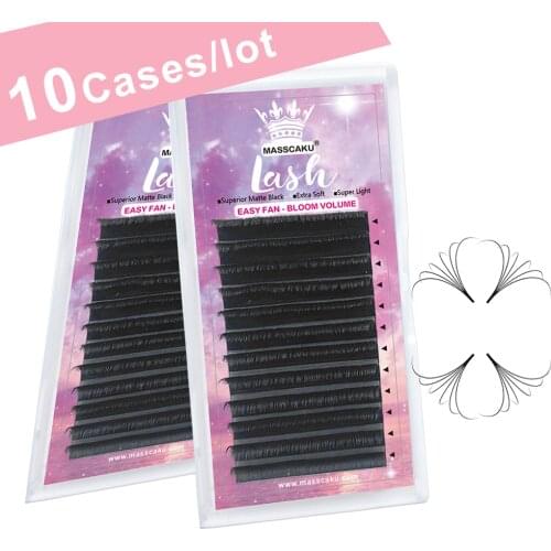 MASSCAKU 10trays/Lot Easy Fan Bloom Eyelash Extension Austomatic Flowering Fast Self-Making Volume Mink False Lashes Faux Cils