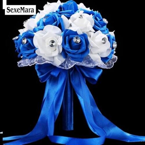 SexeMara edding Bouquet Handmade Artificial Flower Rose buque casamento Bridal Bouquet for Wedding Blue and White