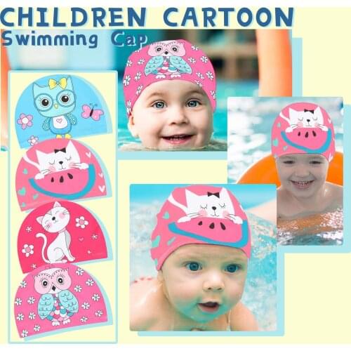 Swimming Cap For Children Elastic Fabric Cute Cartoon For Long Hair Lovely Boys Girls Protect Ears Swim Pool Hat Dropshipping