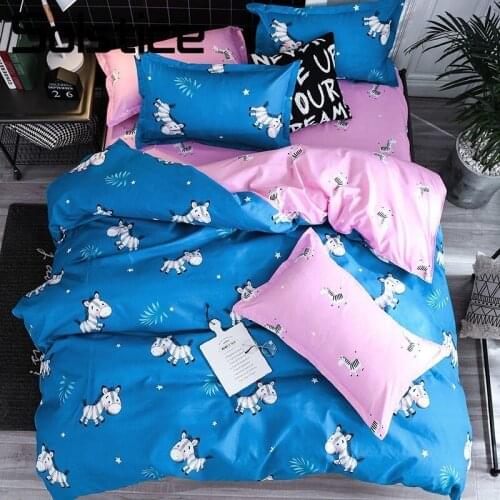 Solstice Home Textile Zebra Cartoon Blue Pink Duvet Cover Pillowcase Sheet Girl Teen Adult Woman Bedding Linens Queen Bedclothes