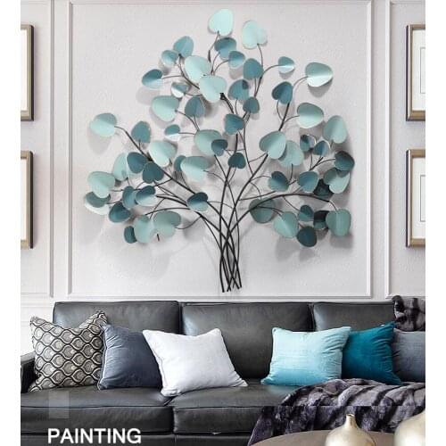 Modern Wrought Iron Tree Leaf Wall Murals Home Livingroom Sofa Background Wall Hanging Decoration Hotel Club Wall Sticker Crafts