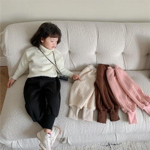 2021 Korea style girls boys thicken pants winter fashion kids long jeans pants 1-7 years