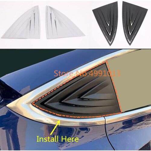 For Tesla Model 3 2018 2019 2020 2021 ABS Silvr/Carbon Fiber Rear Tail Spoiler Side Triangle Wing Window Bezel Trim Stick Panel