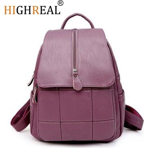 HIGHREAL Womens Backpacks Genuine Leather Students School Bags Teenagers Girls Small Backpacks Women Travel Bag Mochila Bolsas