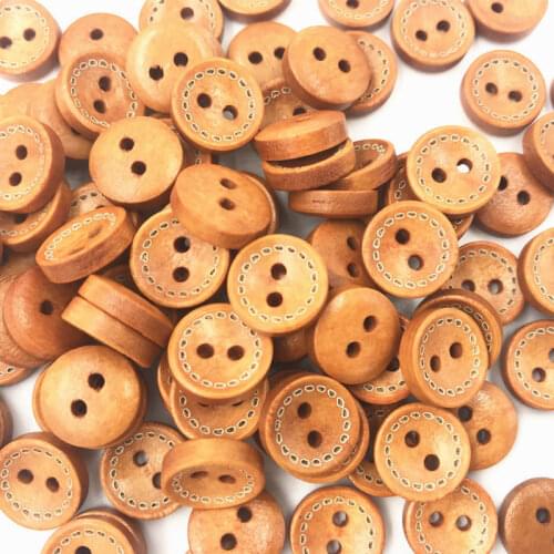 DIY 200pcs Wooden Round Buttons Brown dotted line Sewing Scrapbooking 12mm