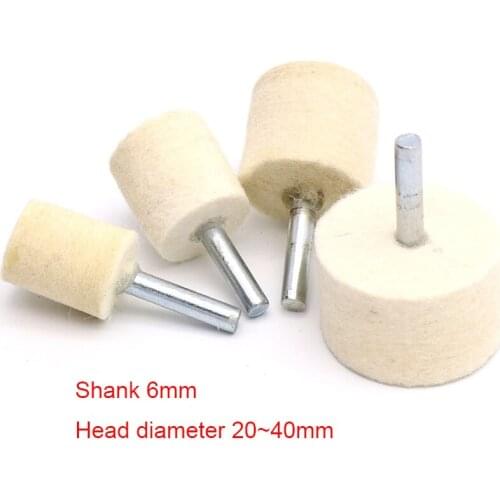 5PCS 20~40mm Pad Wool Felt Polishing Buffing Wheel Grinding Head Shank 6mm Mirror Polishing Electric Grinder Head