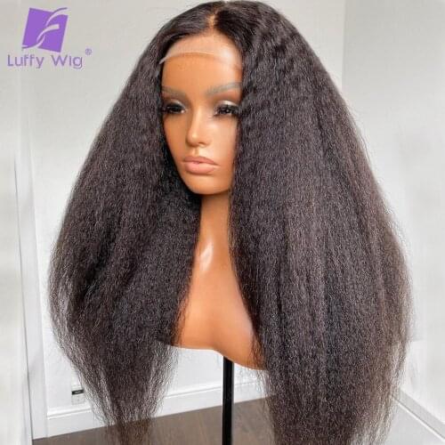 Kinky Straight 5x5 Pu Silk Base Lace Front Wig Brazilian Remy Human Hair Wigs Glueless 200 Density For Black Women Luffywig