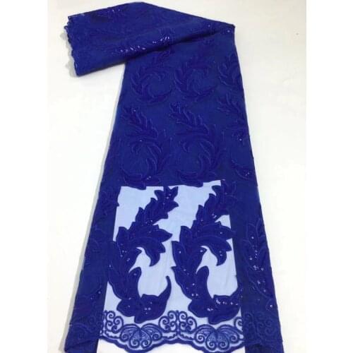 African Chiffon Guipure Cord Lace Fabric Royal Blue Nigerian Water Soluble Cord Lace With Sequins For Wedding Party HD5022