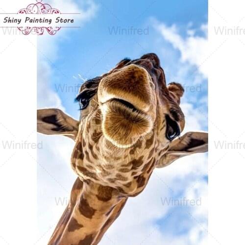 5D DIY Full Round Square Diamond Painting Cute Giraffe Cross Stitch Kit Diamond Embroidery Diamond Mosaic Modern Animal Picture