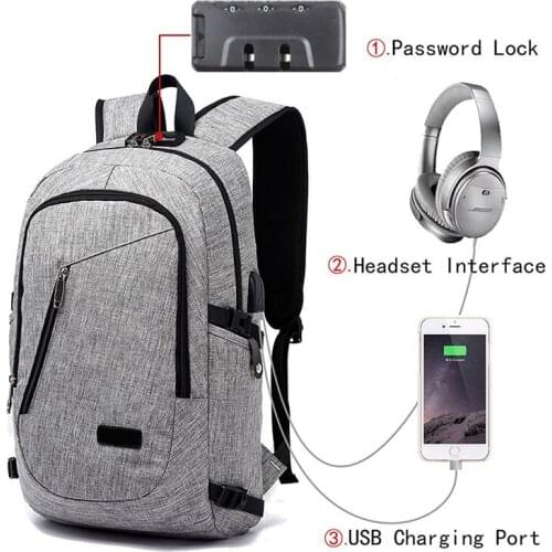 Anti Theft Business Laptop Backpack with USB Charging Headphones Port For Men Women Fits Under 16-Inch Laptop
