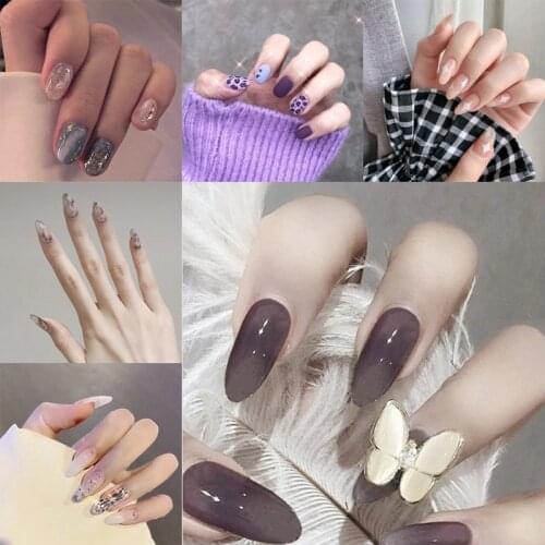 Aurora 24pcs Star False Nails Full Cover Fake Nails Rhinestone Butterfly Sexy Purple Detachable Manicure Nail Decoration Z020