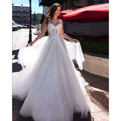 Robe De Mariage Sparkly Wedding Dress O-Neck Sexy Sukienka Na Wesele Illusion Back Luxury Hochzeitskleid Bridal Gowns