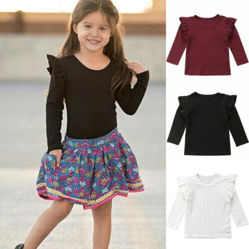 Toddler Kids Baby Girls Blouse Casual Ruffle Long Sleeve Tee Tops Clothes