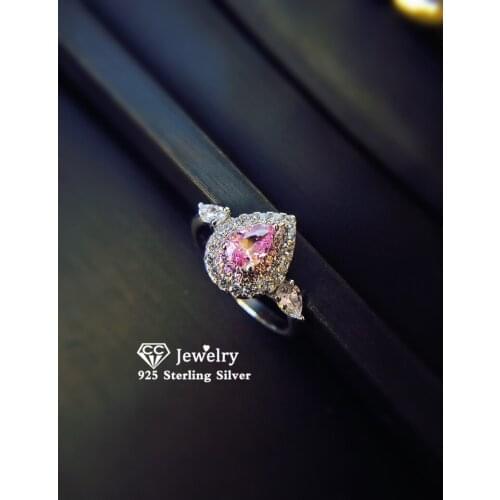 CC Wedding Rings For Women 925 Silver Trendy Ring Cubic Zirconia Pink Water Drop Fine Jewelry Anillos Mujer Drop Shipping CC585