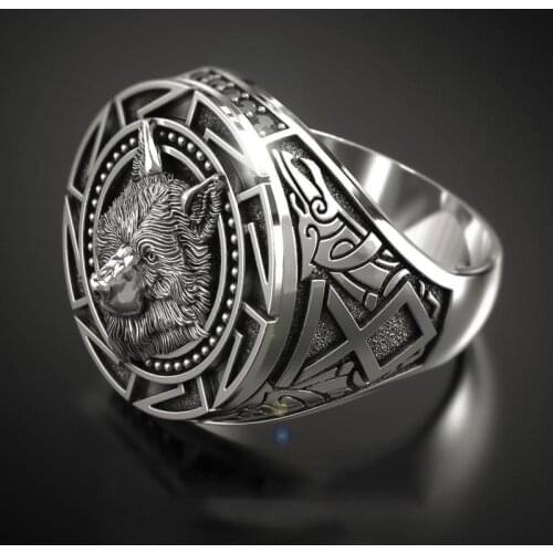 Black Wolf Totem Ring New Arrivals Retro Nordic Soldier Men’s Jewelry Retro Punk Gift Quake Viking Ring