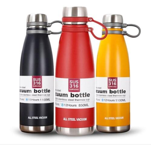 1100/850/650ML All Stainless Steel Double-Layer Large-Capacity Vacuum Flask Outdoor Sports Travel Water Bottle With Lifting Rope