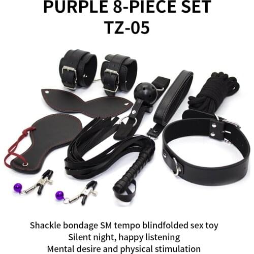 Exotic Sex Products For Adults Games Leather Bondage BDSM Set Handcuff Footcuff Whip Rope Blindfold for Couples Erotic Toys 8Pc