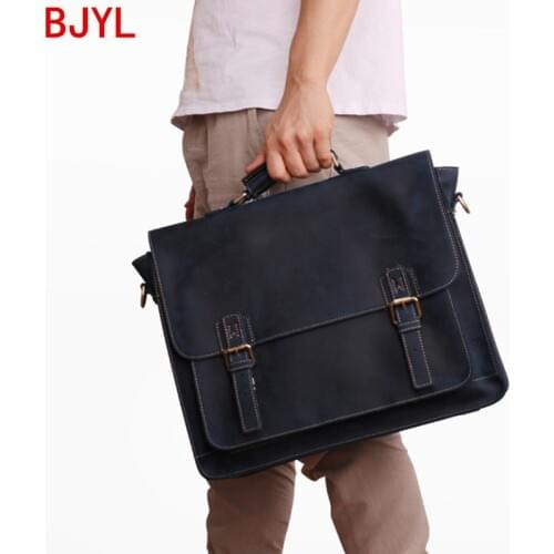 New Leather Business Mens Briefcase Men Handbags 15.6 Inch Laptop Bag Vintage Laptop Bag Male Travel Bags Crazy Horse Leather