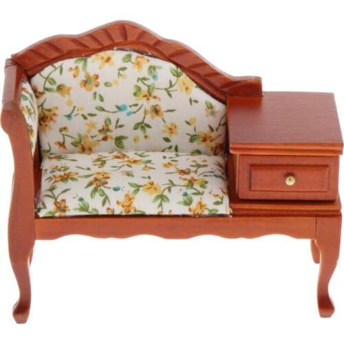 Dollhouse Miniature Furniture 1/12 Wooden Sofa Lounge w/ Drawer Accessories