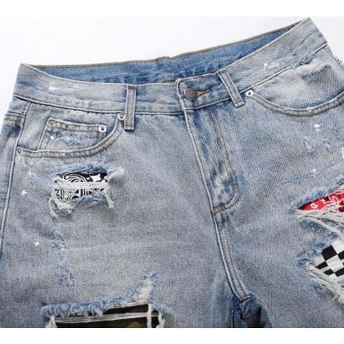 Fashion Men Denim Shorts Hollow Out Frayed Ripped High Street Short Jeans Hip Hop Loose Straight Half Length Pants 2020 New Male