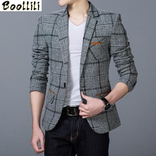 Boollili 2020 Mens Jackets Autumn Thin Casual Mens Jackets And Coats Plaid Slim Turn Down Collar Jaqueta Masculina Plus Size