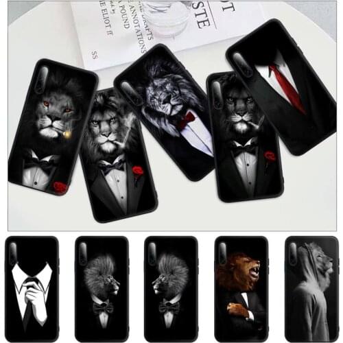 Man Lion Suit Shirt Tie Black Silicone Mobile Phone Case Cover For Huawei P9 P10 P20 P30 P40 Lite Pro P Smart 2019 2020