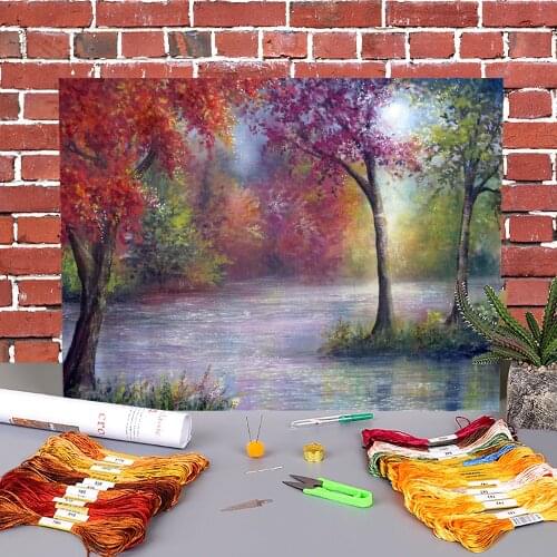 Natural Scenery Ambience Printed 11CT Cross-Stitch DIY Embroidery Kit DMC Threads Handicraft Handmade Needlework Package
