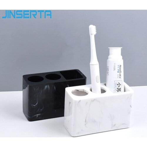 JINSERTA 3 Grids Marbled Resin Toothbrush Holder Home Bathroom Luxury White European Punch-free Toothbrush Holder